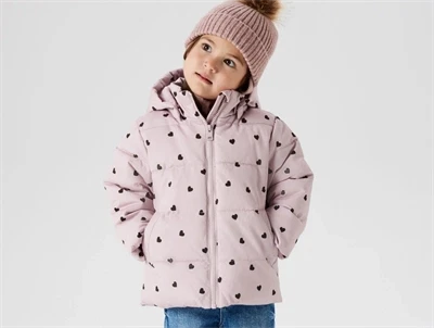 Name It pufferjakke i violet ice med hjerteprint på barn