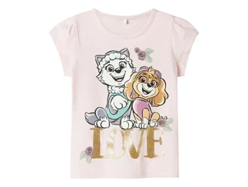 Lyserød t-shirt fra Name It med Paw Patrol og LOVE-print med glitter