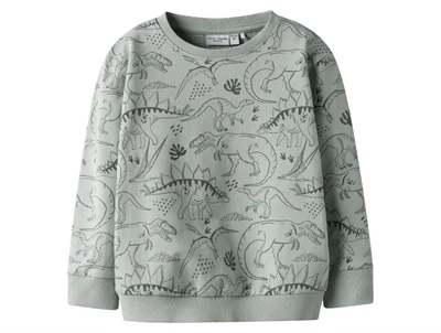 sweatshirt fra Name It i grøn nuance med dinosaurprint over hele fladen