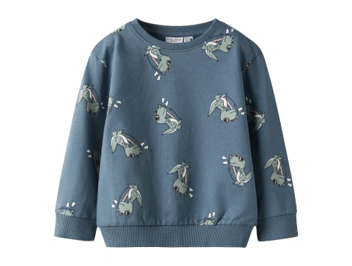 sweatshirt fra Name It i blå nuance med print af dinosaurer på surfboard