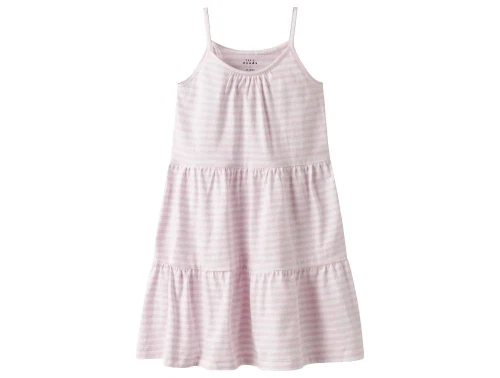 name it kjole i lyserøde og hvide striber, set forfra