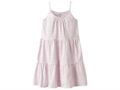name it kjole i lyserøde og hvide striber, set forfra