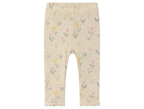 Leggings fra Name It i peyote melange med blomsterprint og blondekant