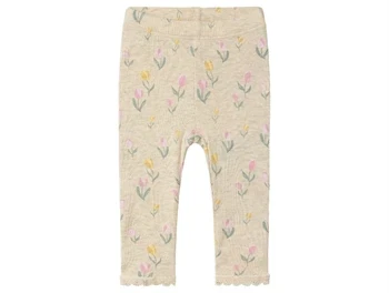Leggings fra Name It i peyote melange med blomsterprint og blondekant