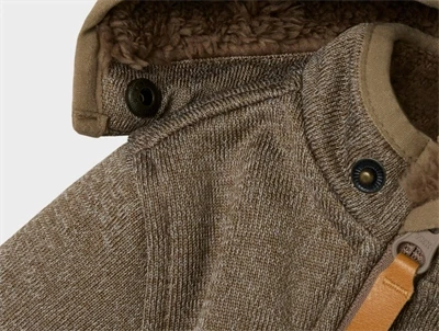 Lil\' Atelier køredragt softshell brun Shitake Melange hætte og lynlås detalje