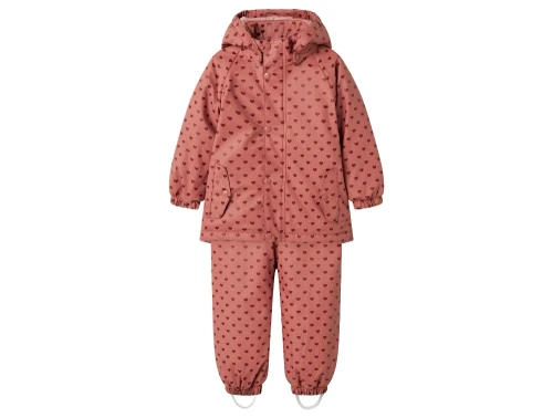 Lil\' Atelier regnsæt i rosa med hjerteprint og fleecefoer forfra