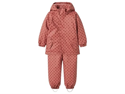 Lil' Atelier regnsæt i rosa med hjerteprint og fleecefoer forfra
