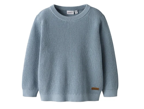 Name It striktrøje i støvet blå nuance med strukturstrik og rund hals