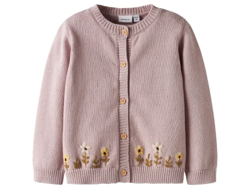 Name It cardigan i burnished lilac med blomsterbroderi foran