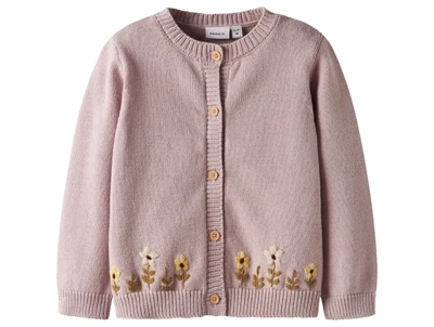 Name It cardigan i burnished lilac med blomsterbroderi foran