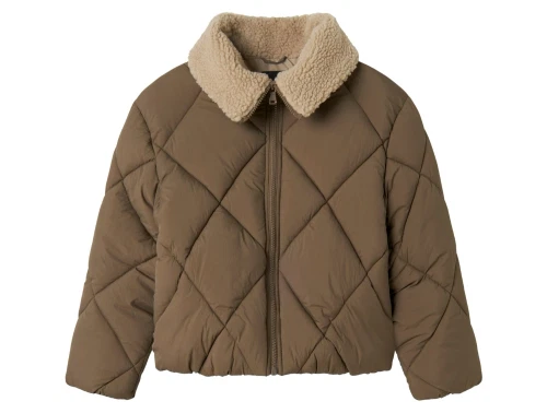 Name It brun pufferjakke til børn med teddykrave