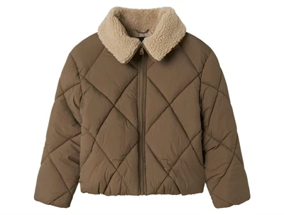 Name It brun pufferjakke til børn med teddykrave