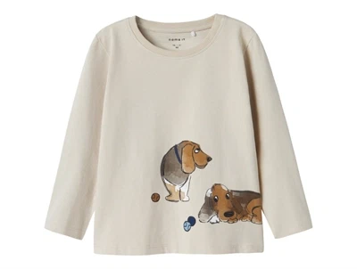 name it bluse i beige nuance med hundeprint