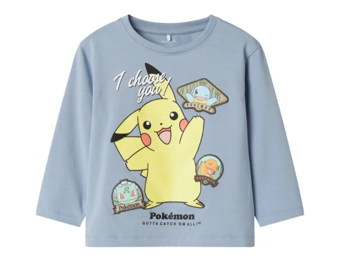name it pokemon bluse i lyseblå nuance med pikachu print