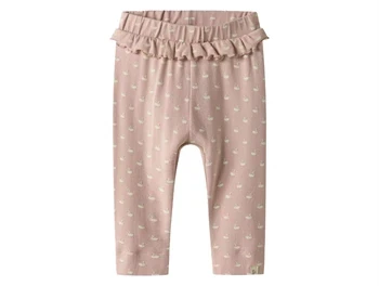 Lil' Atelier leggings peach whip swans med flæsekant