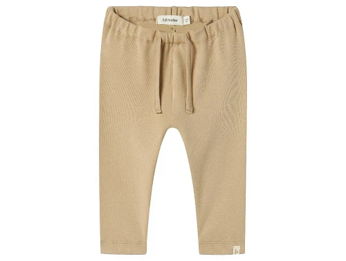 lil\' atelier bukser i beige med bindebånd og ribstruktur, set forfra