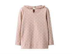 bagside af lyserød lil\' atelier top med lange ærmer og svaneprint