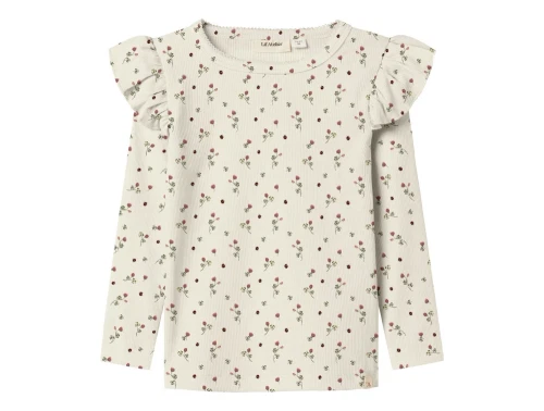 Lil\' Atelier bluse turtledove med blomsterprint og flæser
