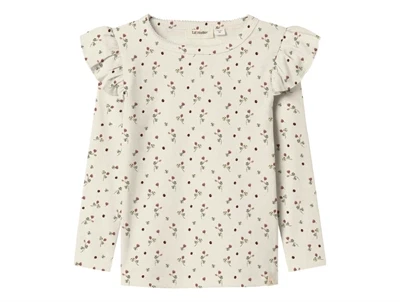 Lil' Atelier bluse turtledove med blomsterprint og flæser
