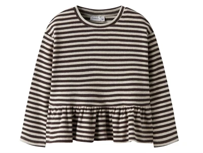 Stribet bluse i brun og råhvid fra Name It