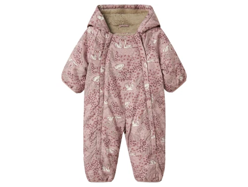 Name It flyverdragt i woodrose med svaneprint set forfra