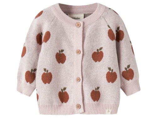 Lil\' Atelier strikcardigan hushed violet med æbleprint