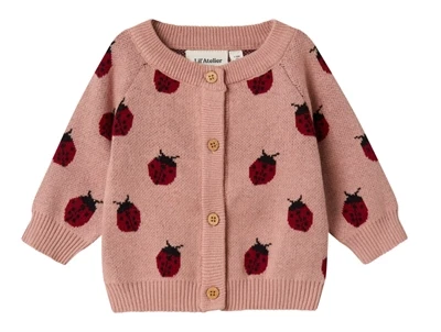 Lil' Atelier cardigan i rosa nuance med mariehøneprint
