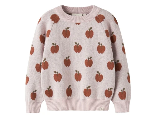 Lil\' Atelier strikbluse hushed violet med æbleprint