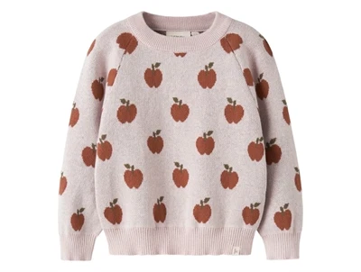 Lil' Atelier strikbluse hushed violet med æbleprint