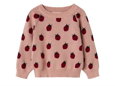 Lil' Atelier striktrøje i rosa nuance med mariehøneprint
