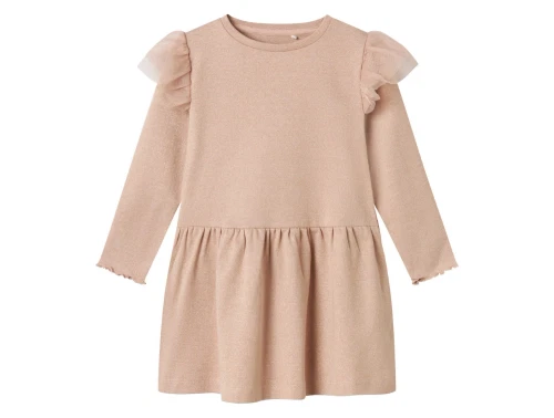 Name It kjole i lyserød nuance med glimmer og tylvolant på skuldrene