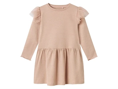 Name It kjole i lyserød nuance med glimmer og tylvolant på skuldrene