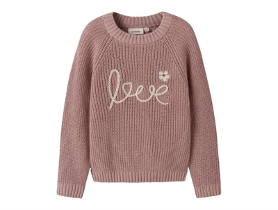 Lil' Atelier striktrøje misty rose med broderi