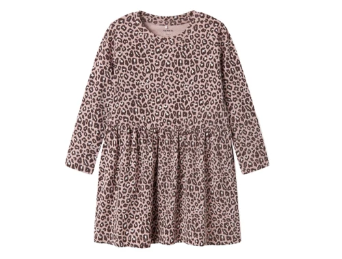 Name It kjole i lyserød nuance med leopardprint og lange ærmer