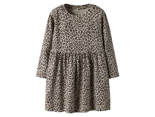 Name It kjole i beige nuance med leopardprint og lange ærmer