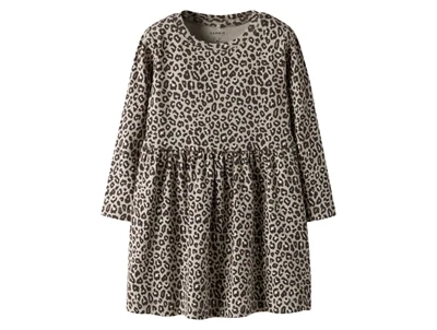 Name It kjole i beige nuance med leopardprint og lange ærmer