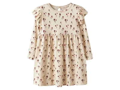 Lil' Atelier kjole i råhvid nuance med rødt blomsterprint og flæser