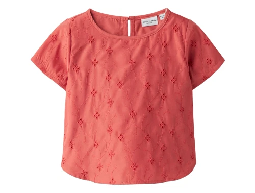 Name It top i spiced coral med broderie anglaise og korte ærmer