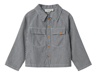 stribet skjorte i dark blue denim fra Lil\' Atelier med knapper og brystlommer