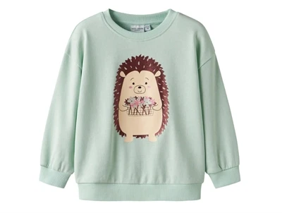 name it sweatshirt i mintgrøn nuance med pindsvin print