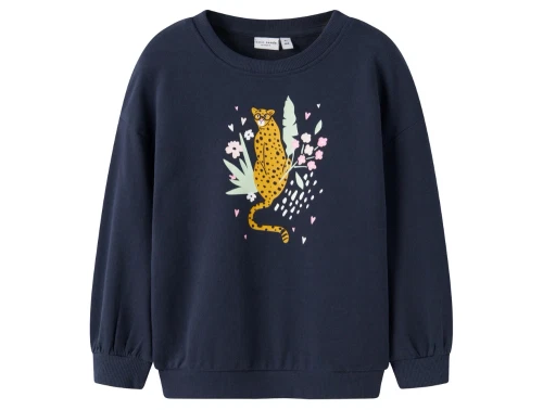 name it sweatshirt i mørkeblå nuance med gepard print