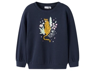name it sweatshirt i mørkeblå nuance med gepard print