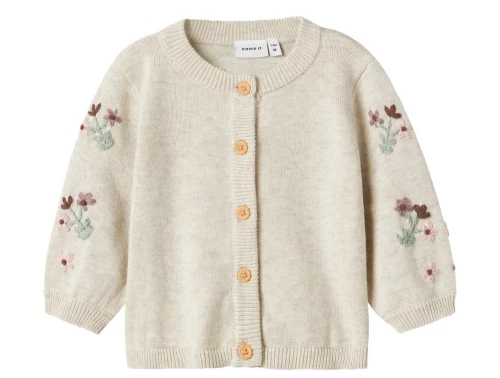 Name It Baby strikcardigan i peyote melange med blomsterbroderi
