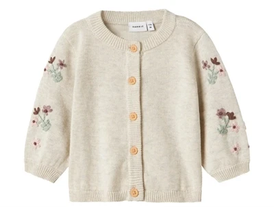 Name It Baby strikcardigan i peyote melange med blomsterbroderi