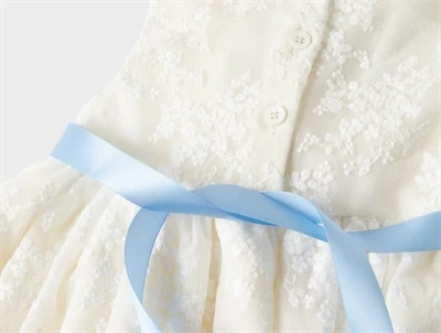 Name It dåbskjole råhvid med rosa satinbånd  