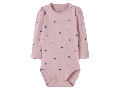 Name It Baby body i burnished lilac med hjerteprint og pufærmer