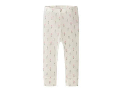 Name it leggings i merinould råhvid med blomsterprint set forfra