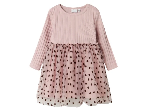 name it kjole i rosa nuance med tylskørt og brunt hjerteprint
