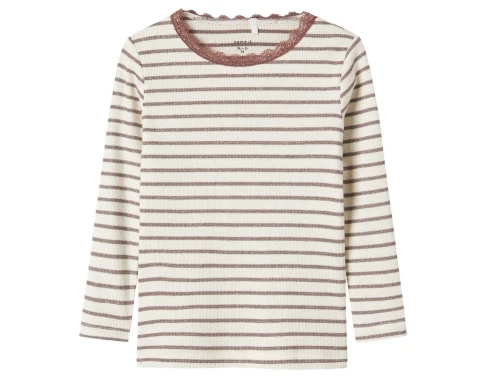 name it mini bluse peppercorn med striber og glimmerkant