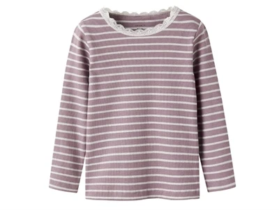 name it mini bluse toadstool med striber og blondekant forside